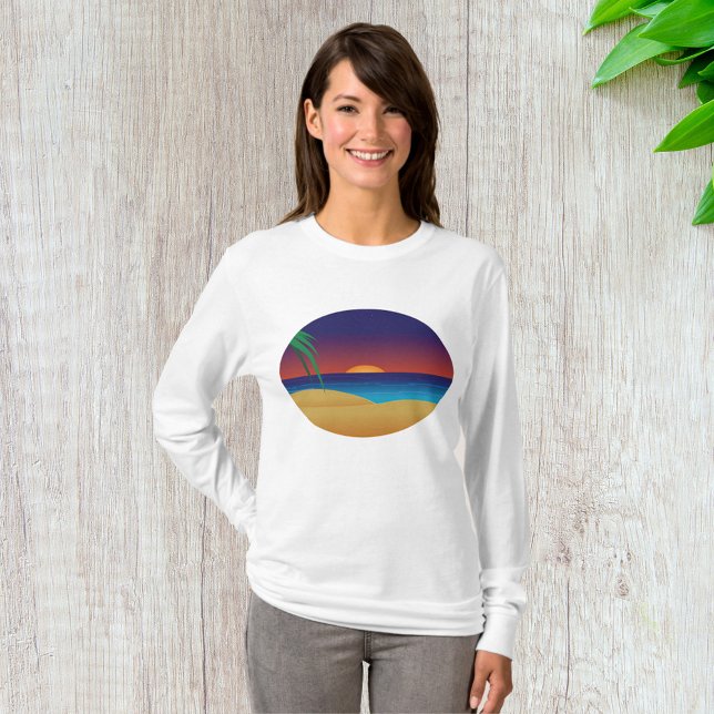 Tropiska sunset Beach Handflatan Löv Ocean Vinkara T Shirt (Skapare uppladdad)