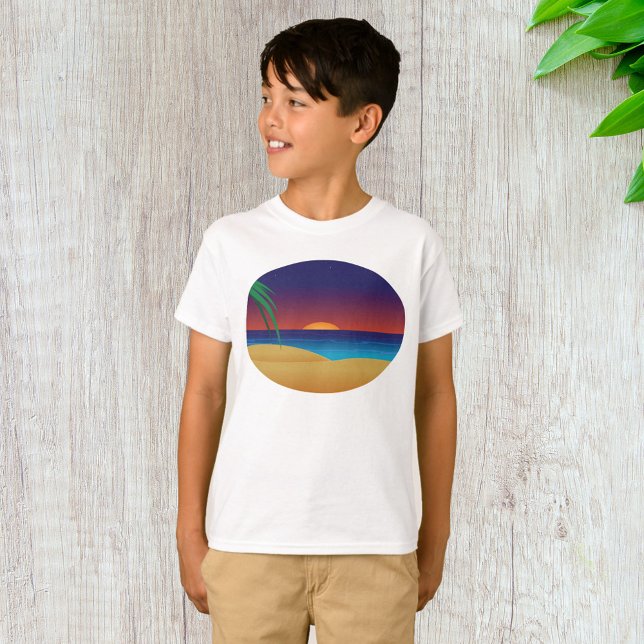 Tropiska sunset Beach Handflatan Löv Ocean Vinkara T Shirt (Skapare uppladdad)