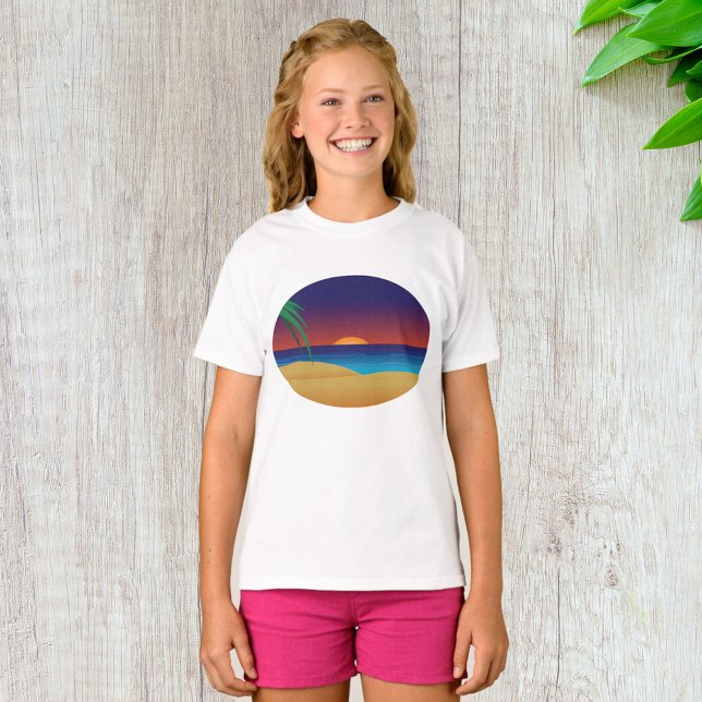 Tropiska sunset Beach Handflatan Löv Ocean Vinkara T Shirt (Skapare uppladdad)