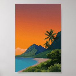 Tropiska Sunset Beach - Mountain and Handflatan Ar Poster