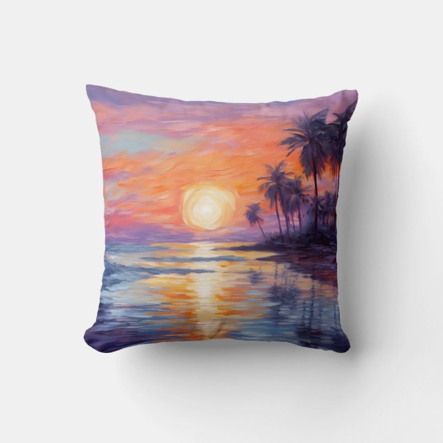 Tropiska Sunset Beauty - Impressionistisk bra Art Kudde (Framsida)