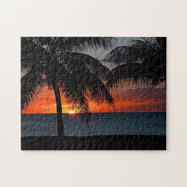 Tropiska sunset Handflatan Träd oceanen Pussel (Horisontell)