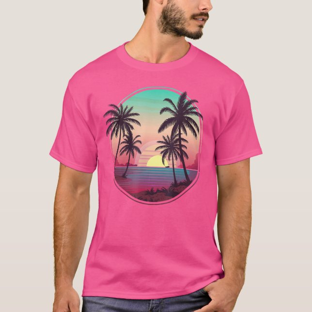 Tropiska sunset Mountains Beach Vacation Handflata T Shirt (Framsida)