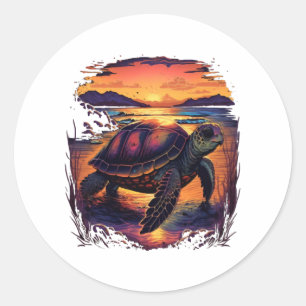 Tropiska sunset vid Turtle Sea Ocean Seashore Runt Klistermärke