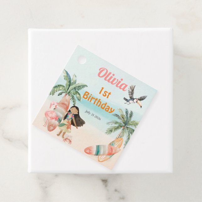 Tropiska Surfan Sommaren Sea 1:a födelsedagsflicka Gåvor Etiketter (På plats)