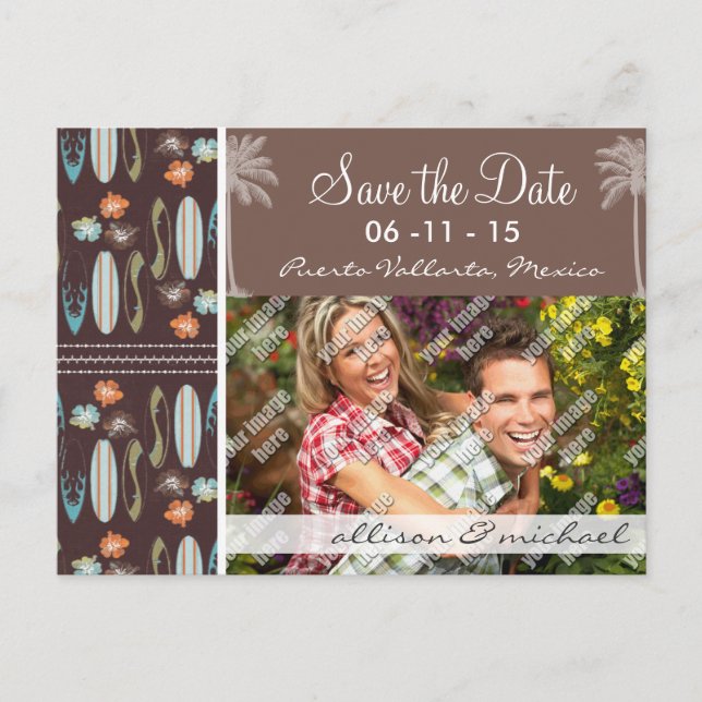 Tropiska surfbrädor och Hibiscus Meddelande Vykort (Framsida)