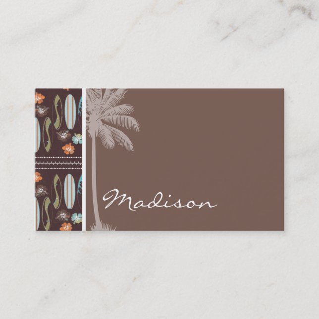 Tropiska surfbrädor och Hibiscus Visitkort (Framsida)