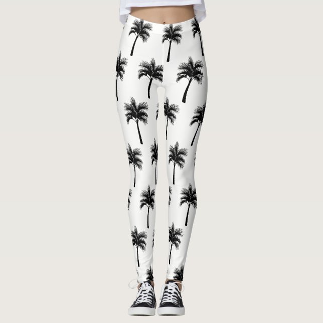 Tropiska svart palmträd leggings (Framsida)