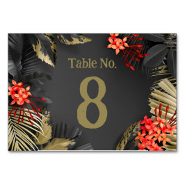Tropiska svarta och gyllene blad Bröllop Bordsnummer