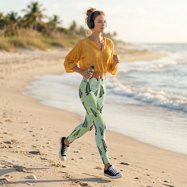 Tropiska svarta ormbunksbladstights leggings (Leggings)