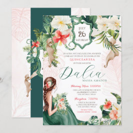 Tropiska teman Grönt och Rosa SommarQuinceanera Inbjudningar