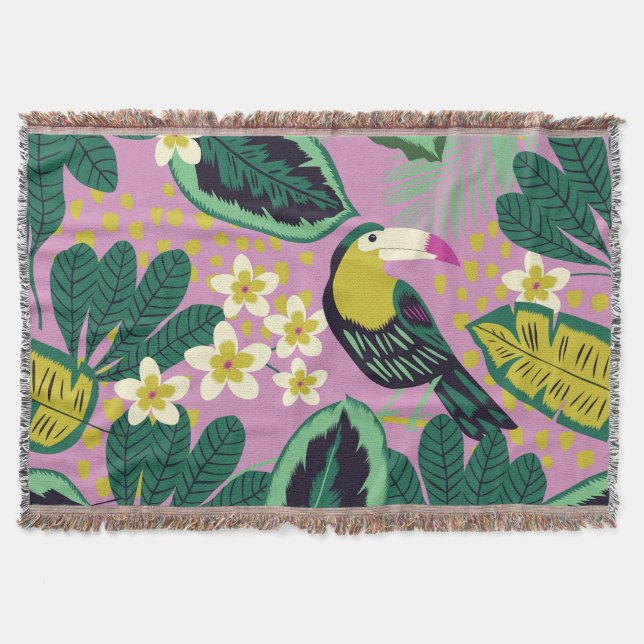 Tropiska Toucans: Flower Mönster Filt (Framsidan)