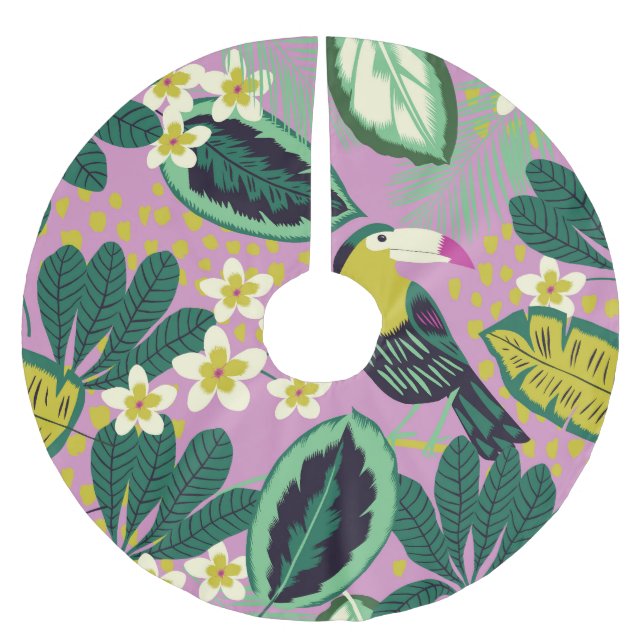 Tropiska Toucans: Flower Mönster Julgransmatta Borstad Polyester (Framsidan)
