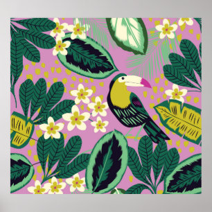 Tropiska Toucans: Flower Mönster Poster