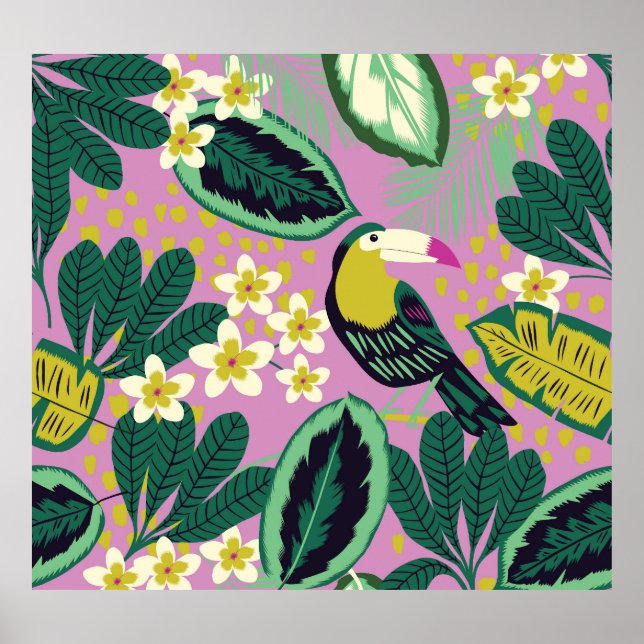 Tropiska Toucans: Flower Mönster Poster (Framsidan)