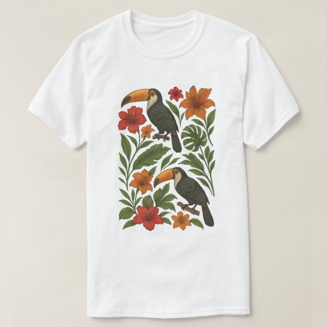 Tropiska Toucans och Blooms T Shirt (Design framsida)