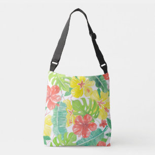 Tropiska trädgårdar, hibiscus plumeria och handfla axelväska