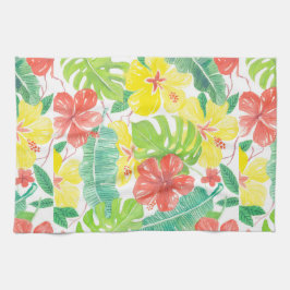 Tropiska trädgårdar, hibiscus plumeria och handfla kökshandduk