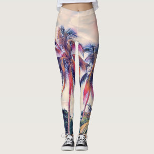 Tropiska trädgården, solnedgången i handflatan. leggings
