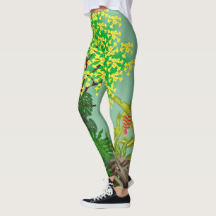 Tropiska trädgårdsskötseln Landcape Grönt Gult Lil Leggings