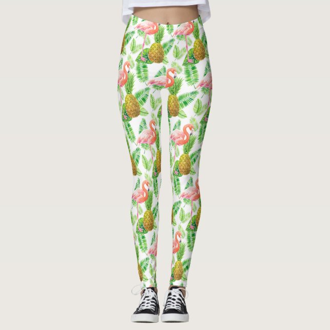 Tropiska trädgårdsvattenfärgen mönster leggings (Framsida)