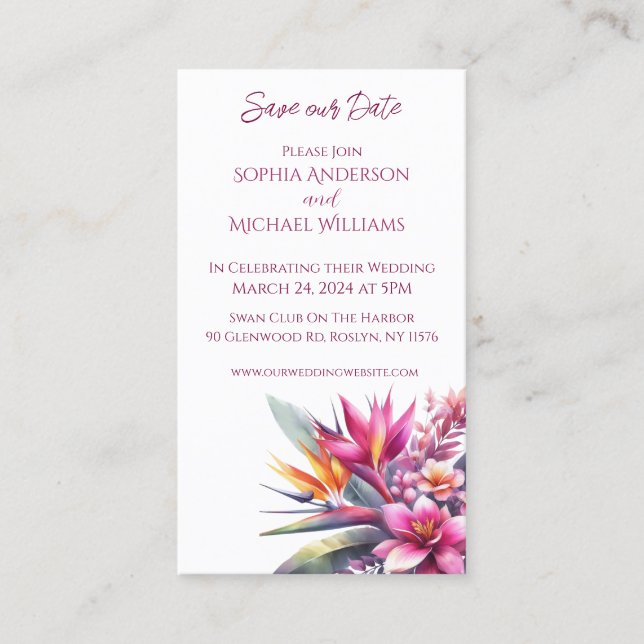 Tropiska tryckfärger - Bröllop-Spara datum- - Datu Visitkort (Framsida)