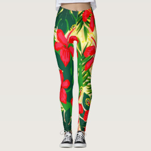 Tropiska trycksträngar leggings
