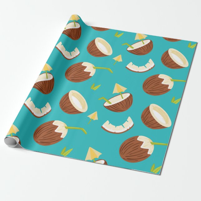Tropiska turkos Coconut Mönster Cute Sommar Presentpapper (Utrullad)
