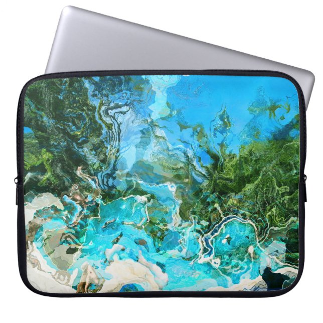 Tropiska turkos Ocean Blue & Sjögräs Grönt Laptop Sleeve (Framsidan)