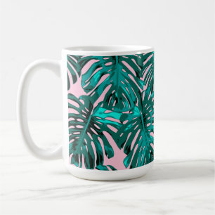 Tropiska turkos Rosa Monstera Jungle Löv Kaffemugg