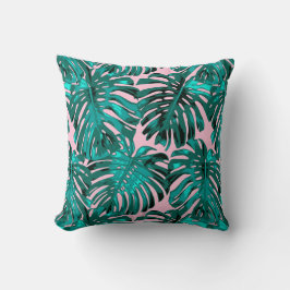 Tropiska turkos Rosa Monstera Jungle Löv Kudde