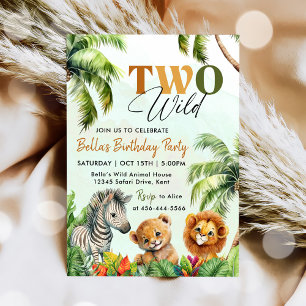 Tropiska två Vilder Jungle Safari Animals Birthday Inbjudningar