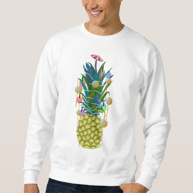 Tropiska uggla Jul Pineapple Träd Shirts Lång Ärmad Tröja (Framsida)
