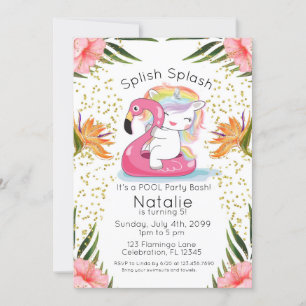 Tropiska Unicorn Bassäng Party födelsedag Inbjudningar