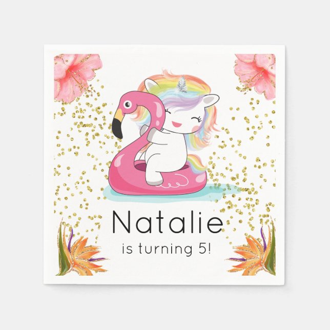 Tropiska Unicorn Bassäng Party Pappersservett (Framsidan)