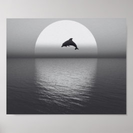 Tropiska utskrivbara svarta och vita delfiner poster