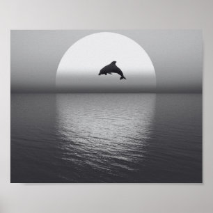 Tropiska utskrivbara svarta och vita delfiner poster