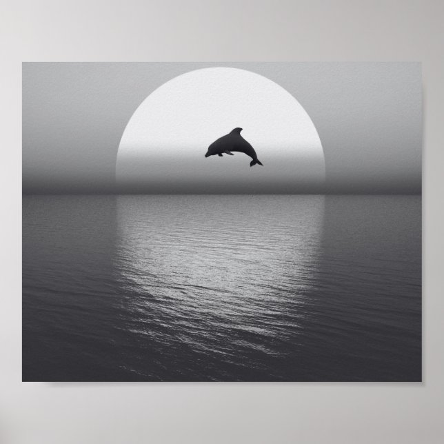 Tropiska utskrivbara svarta och vita delfiner poster (Framsidan)