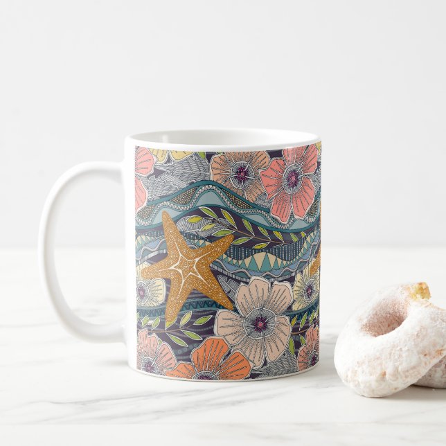 tropiska vågor mulberry kaffemugg (Med munk)