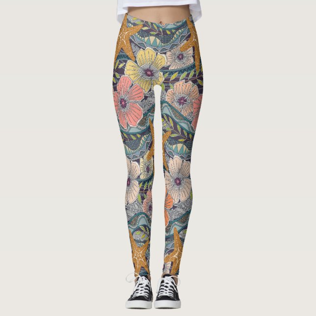 tropiska vågor mullbär leggings (Framsida)