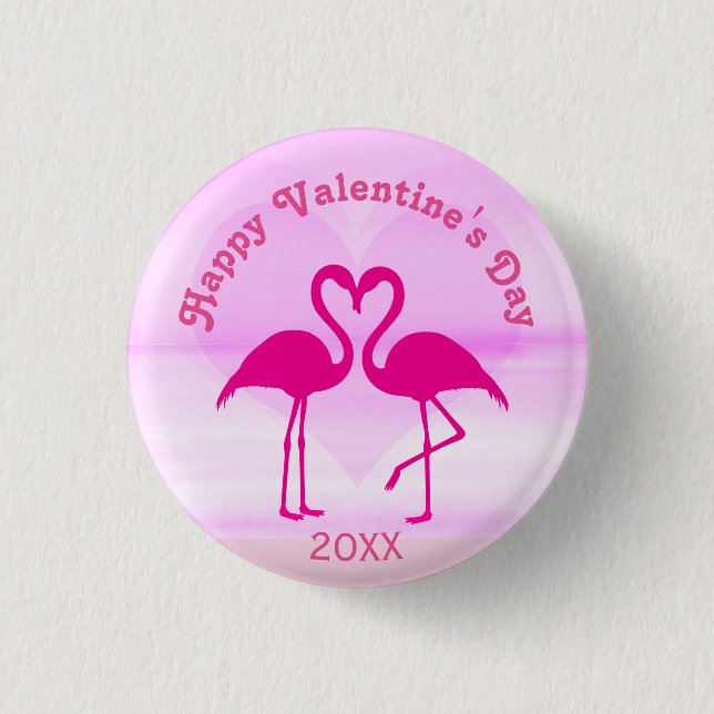Tropiska Valentines day Flamingo Rosa Anpassningsb Knapp (Framsida)