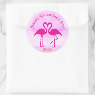 Tropiska Valentines day Flamingo Rosa Anpassningsb Runt Klistermärke