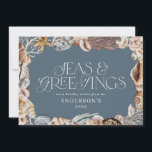 Tropiska varma julhav och hälsning moderna Ho Julkort<br><div class="desc">Tropiskt varmt julhav och hälsning,  helgdag av modern elegant roligt-kort. Utformning av snäckan i eleganten blått och korallat.</div>