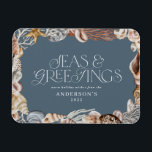 Tropiska varma julhav och hälsning moderna magnet<br><div class="desc">Tropiskt varmt julhav och hälsning,  helgdag av modern elegant roligt-kort. Utformning av snäckan i eleganten blått och korallat.</div>