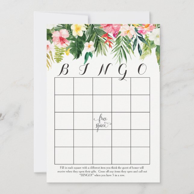 Tropiska vattenfärgblommor Shower Bingo Cards (Framsida)