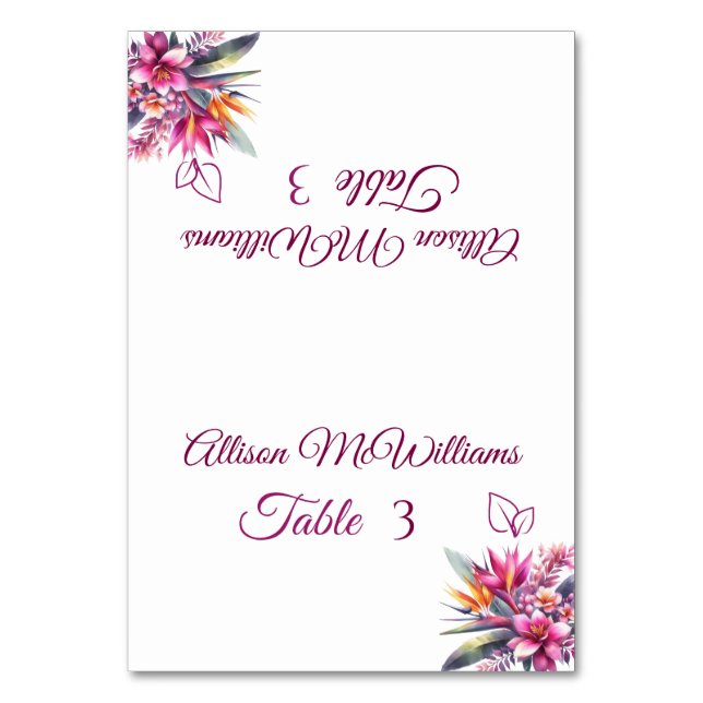 Tropiska vattenfärgen Bliss-Vegetarian-Bröllop- Bordsnummer (Framsidan)