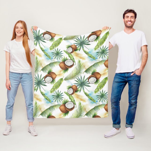 Tropiska vattenfärgen Coconut Mönster Fleecefilt (På plats)