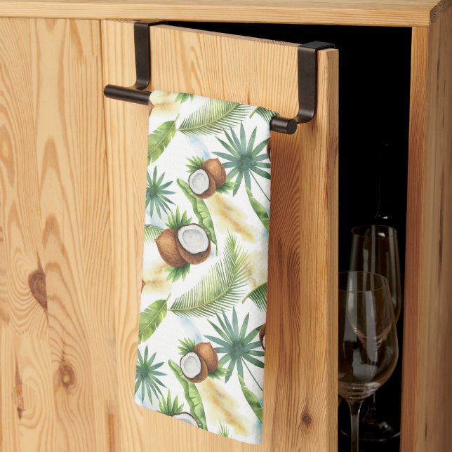 Tropiska vattenfärgen Coconut Mönster Kökshandduk (Thirds Fold)