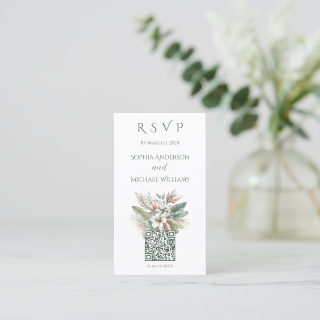 Tropiska vattenfärgen Elegance-OSA-QR-kod- Visitkort (Stående Fram)