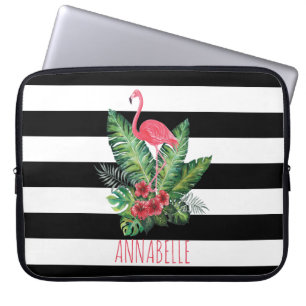 Tropiska vattenfärgen Flamingo och blommorna rand Laptop Sleeve